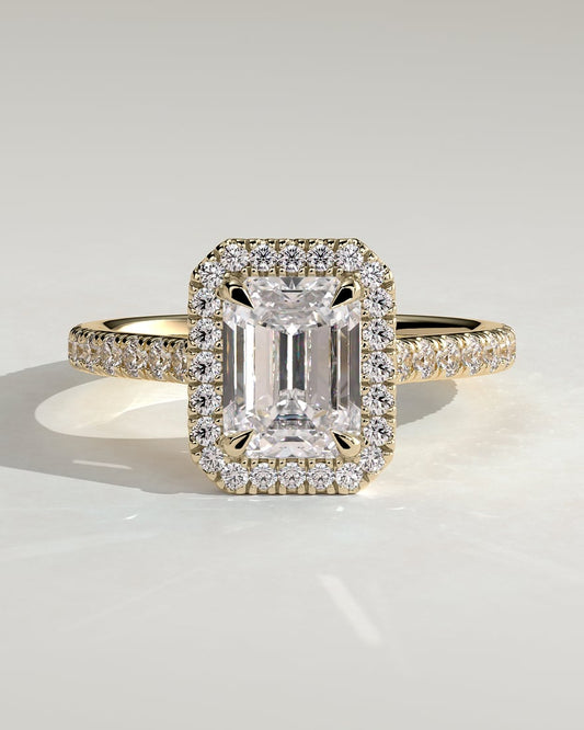 Emerald Cut Halo Pave Ring