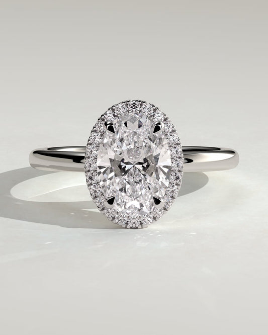 Oval Cut Halo Slim White Gold Ring
