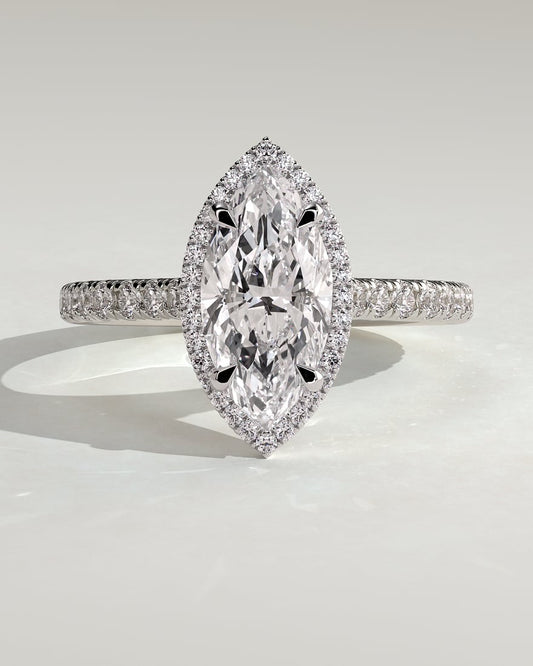 Marquise Halo Pave White Gold Ring