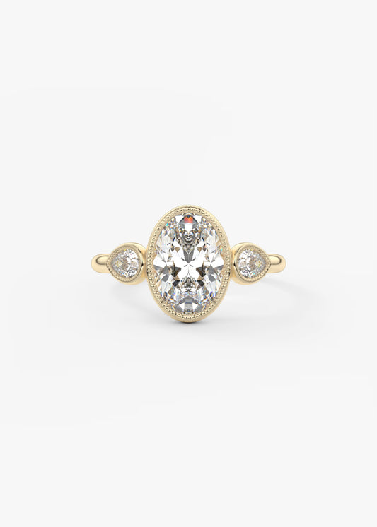 Oval Three-Stone Bezel Ring