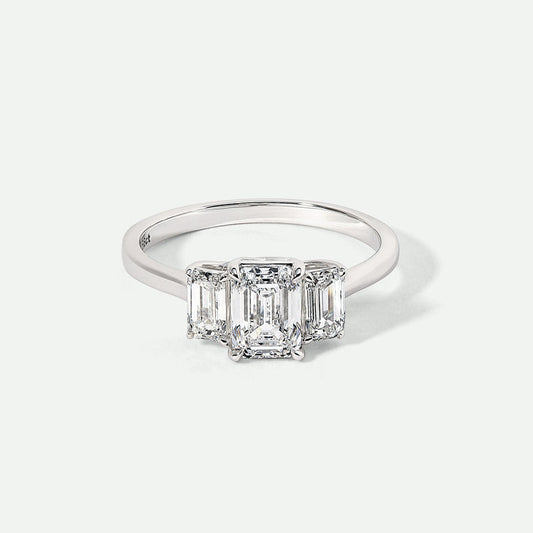 Emerald Cut Three-Stone White Gold Ring