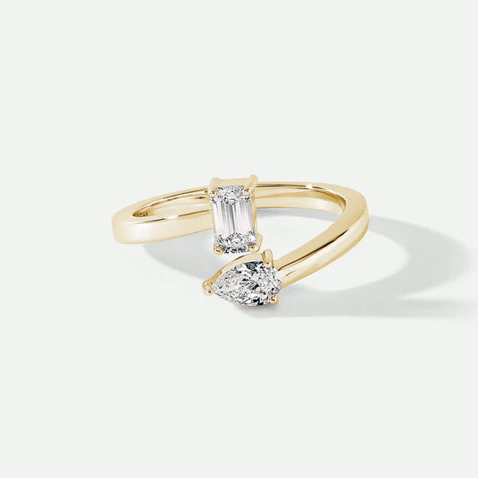 Emerald Cut & Pear Toi et Moi Gold Ring