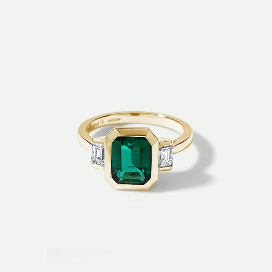 Emerald Green Gemstone Three-Stone Ring