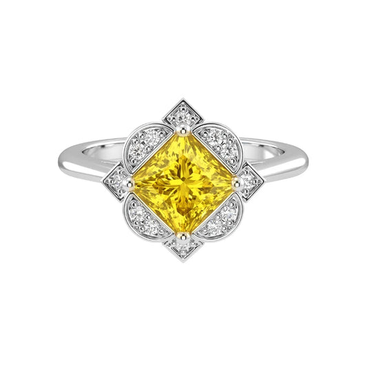 Yellow Sapphire Halo Ring