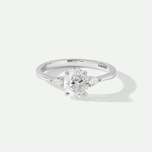 Rebecca Oval Three-Stone White Gold Ring