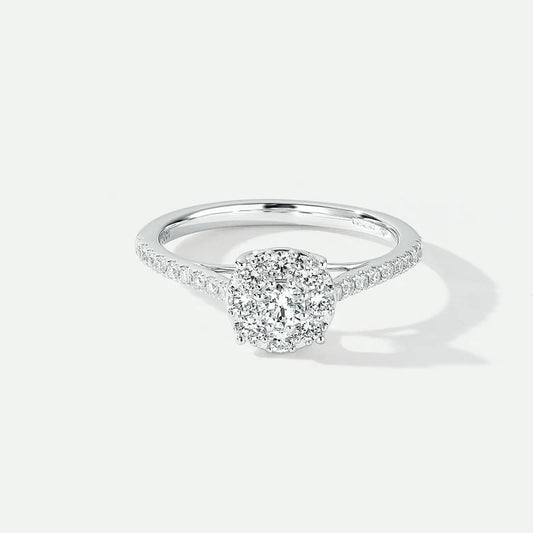 Sadie White Gold Halo Sidestone Ring