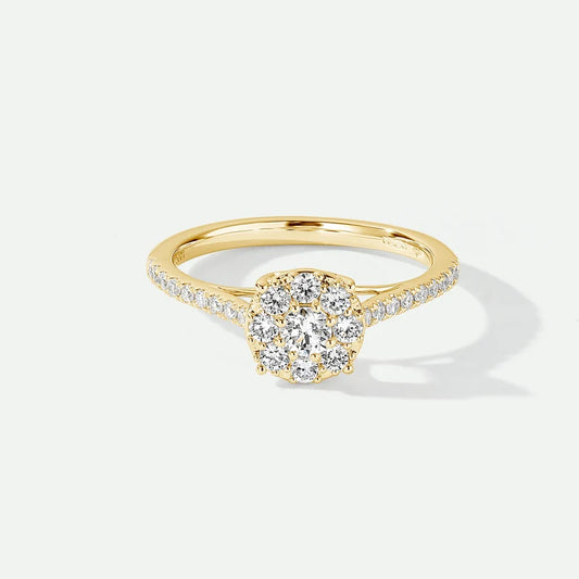 Sadie Yellow Gold Halo Sidestone Ring