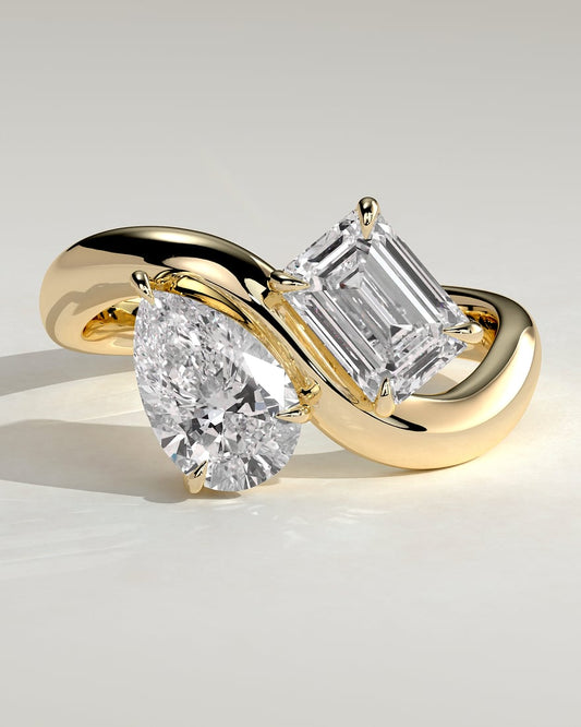 Pear & Emerald Cut Toi et Moi Gold Ring