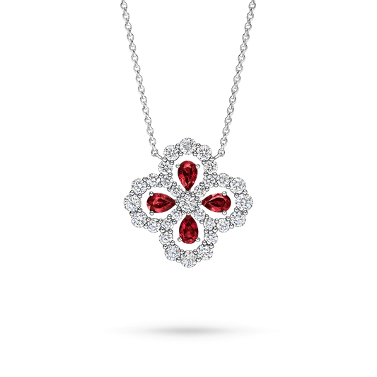 Ruby Floral Clover Pendant
